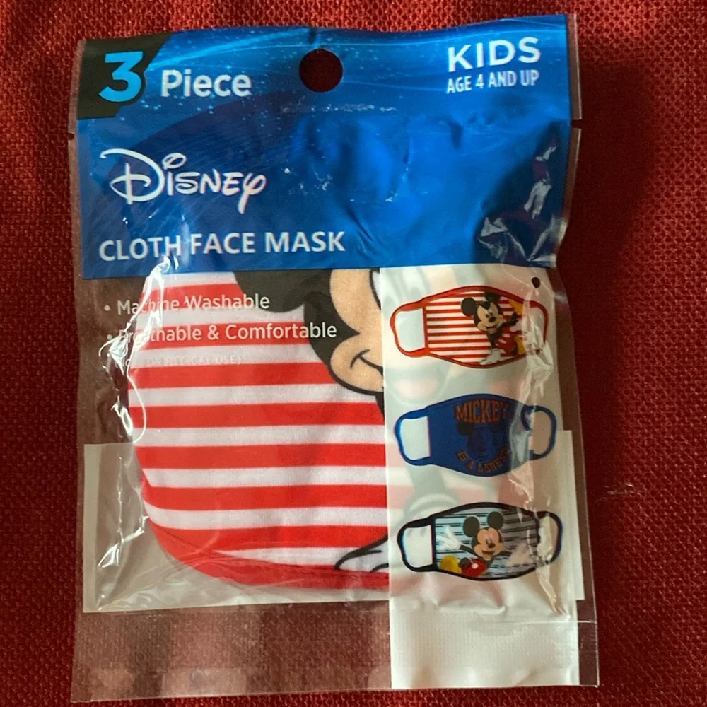 10/$10 Disney Kids 4+ Three Cloth Face Masks Mickey Mouse Themed Sealed NWT